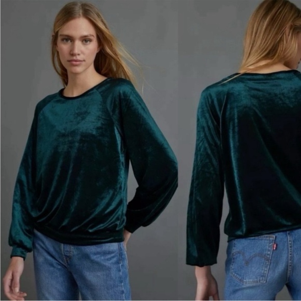 Anthropologie Maeve Candace Velvet Top in Green Size XS